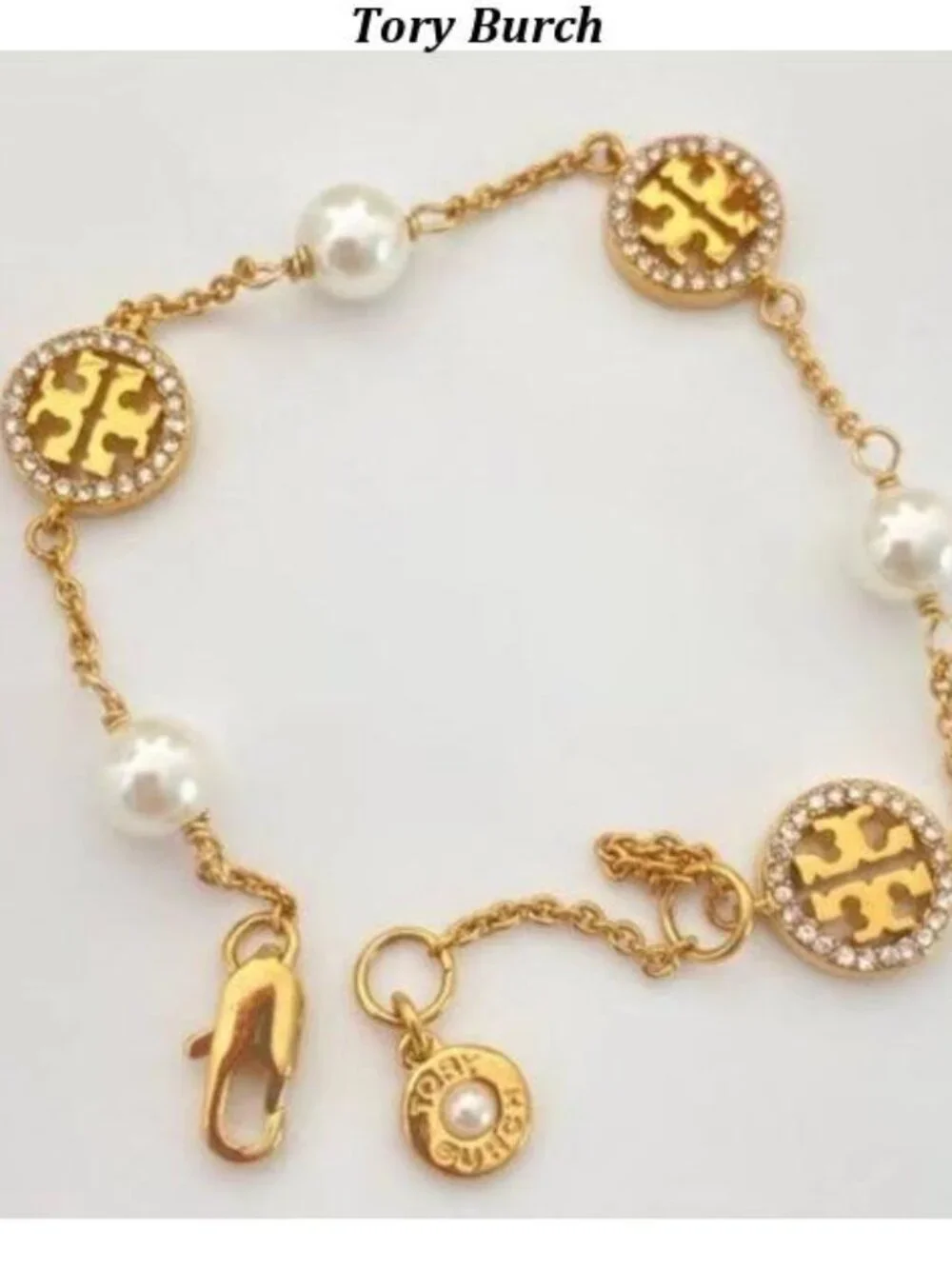Tory Burch paved pearl bracelet
